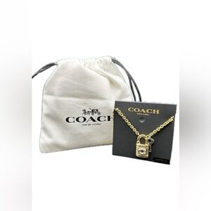 Coach Signature Padlock & Key Gold-Tone Necklace w/ Silver C & Key